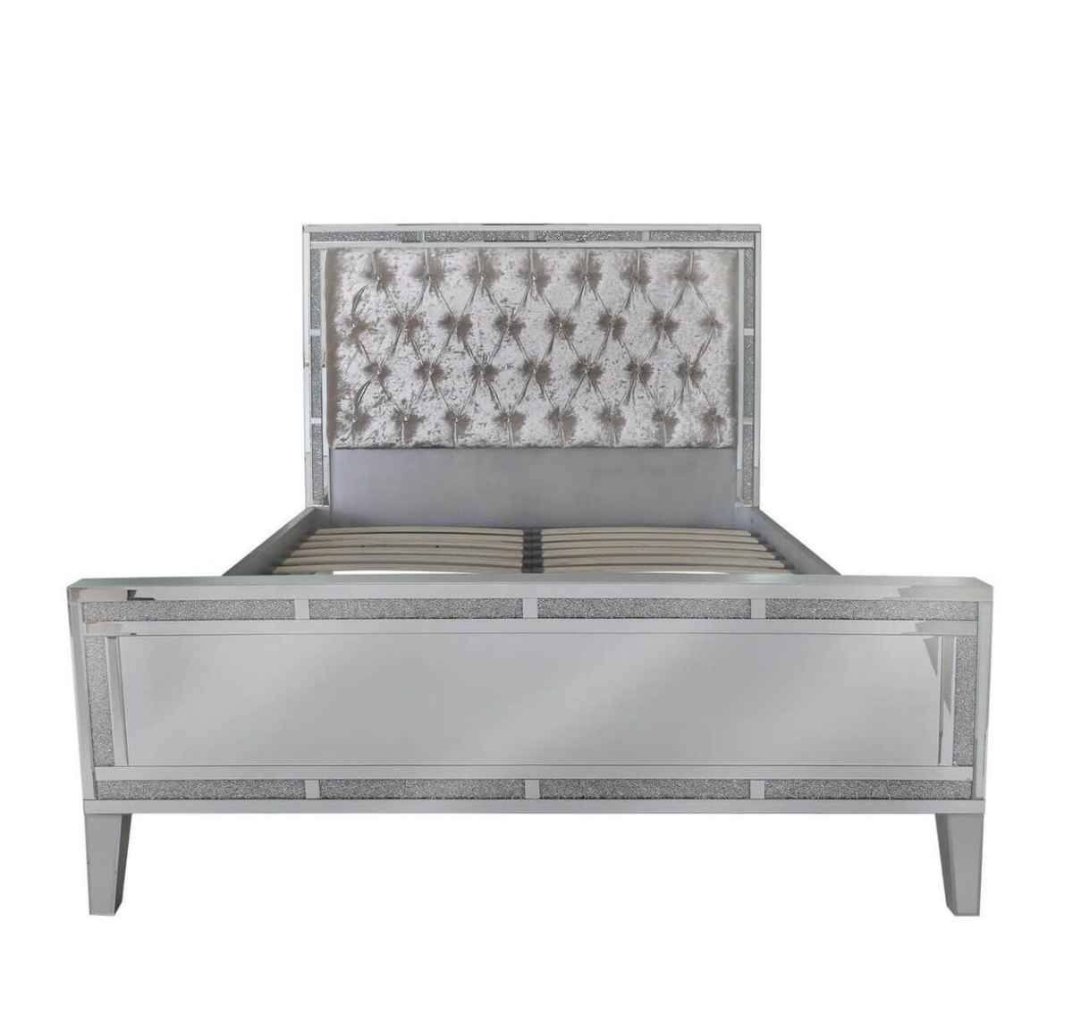 Glitz Crushed Crystals Venetian Mirrored King Size Bed Frame