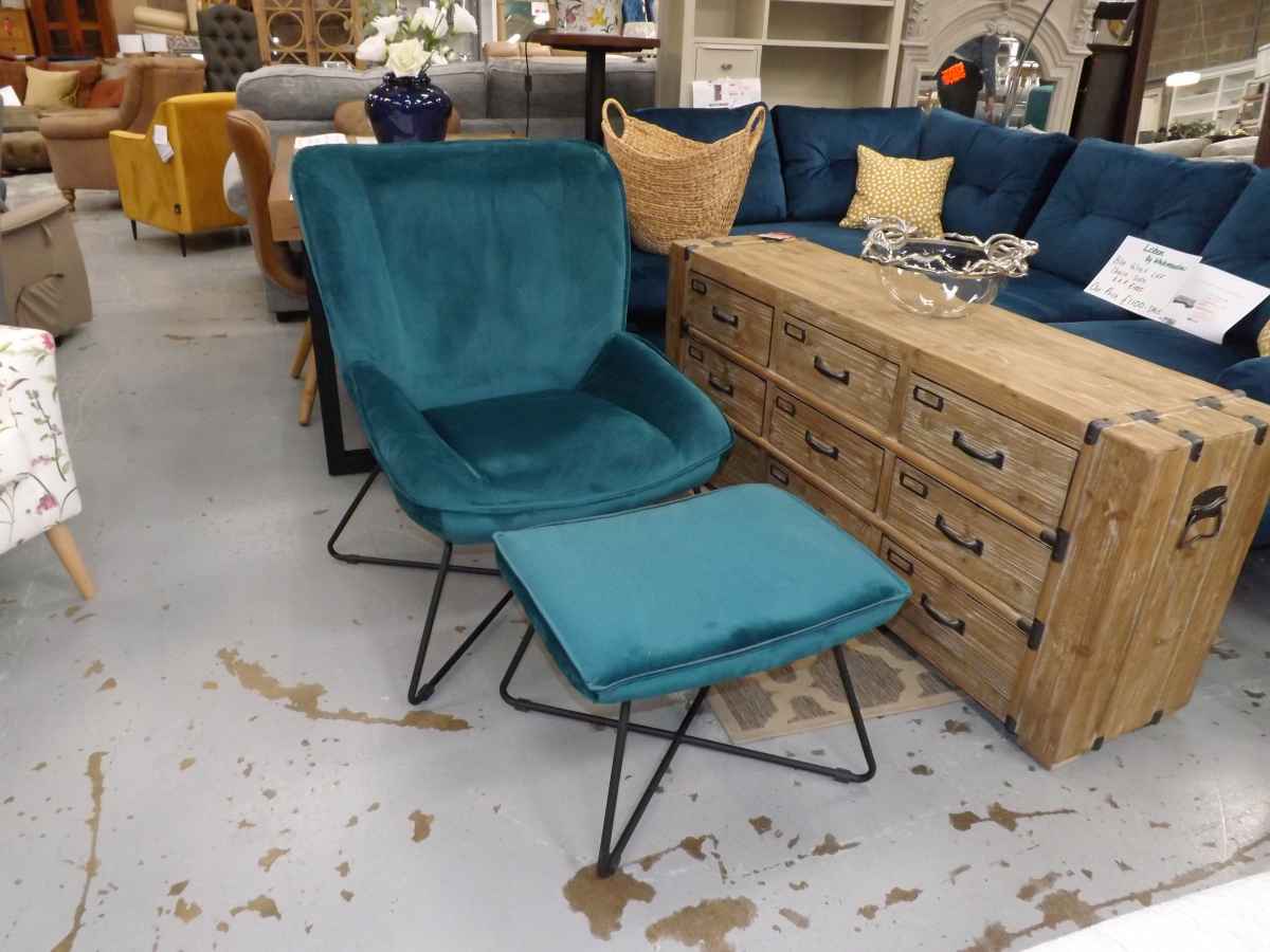 Mila Teal Velvet Accent Chair And Stool Bargain Price House Goods 4U
