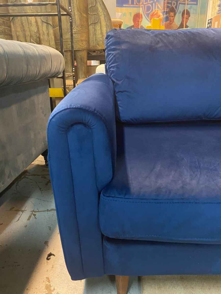 Atom Blue Velvet 3 Seater Sofa – House Goods 4U